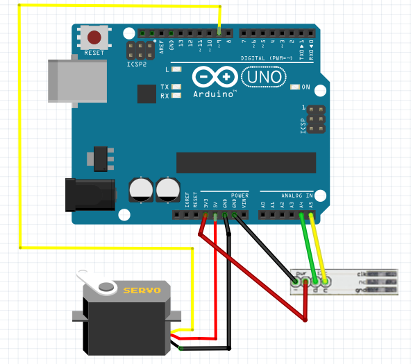 Arduino, serboa eta Weechuck arteko konexio eskema. Azalpenak irudiaren azpian topatuko dituzu.