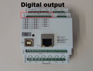 Irudian adierazten da Controllino Maxi Automation modeloaren irteera digitalak zeintzuk diren.