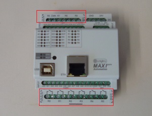 Irudian adierazten da Controllino Maxi Automation modeloaren sarrera analogikoak zeintzuk diren.